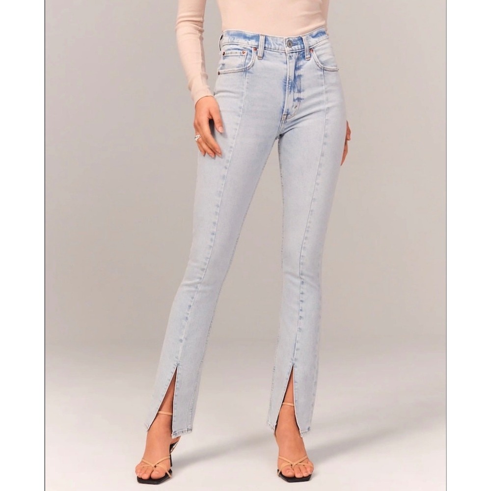 Abercrombie & Fitch Curve Love Skinny High Rise Split Hem Jeans Light Wash 28/6s